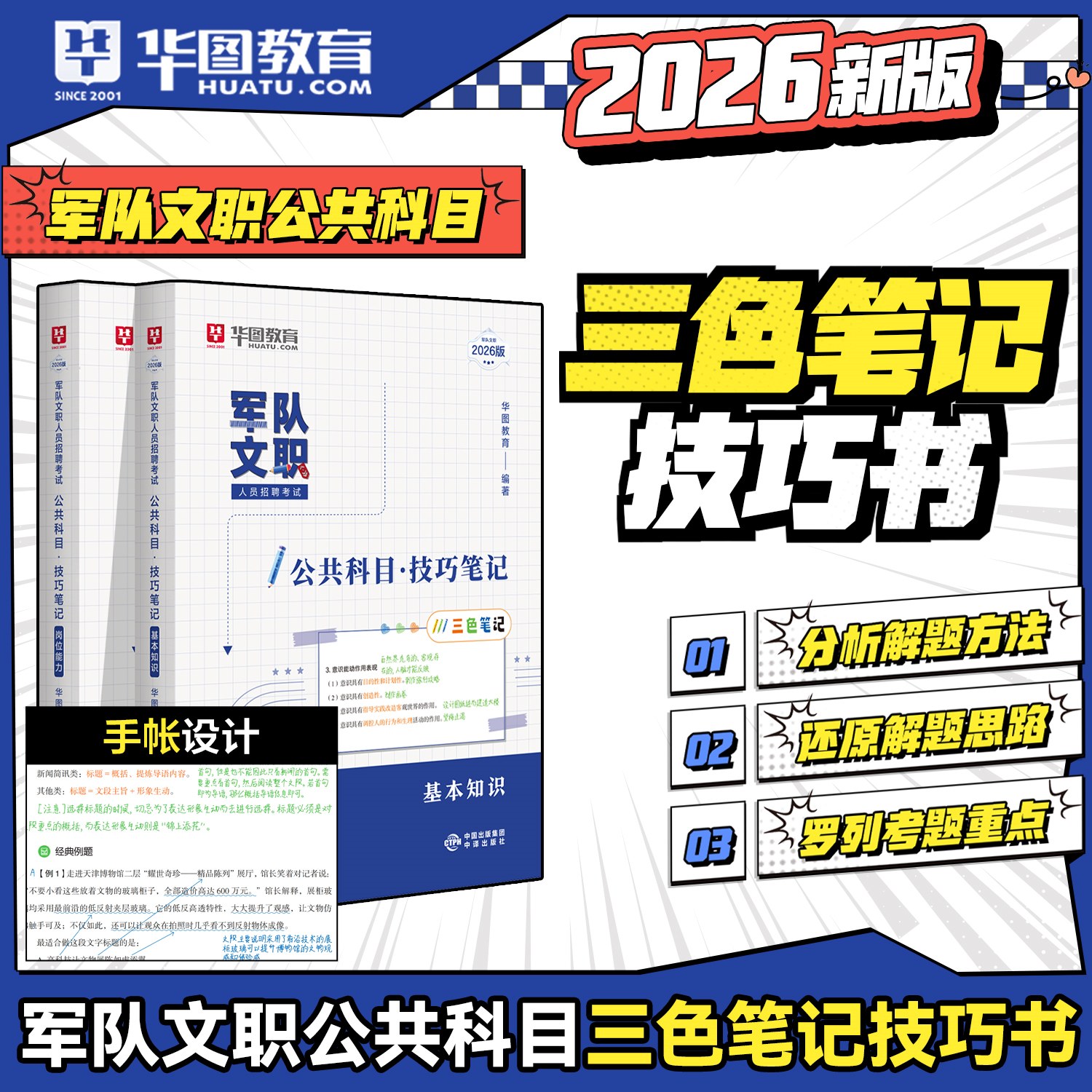 【新品上市特价，限量！！】2026版军队文职公共科目技巧笔记【三色笔记】